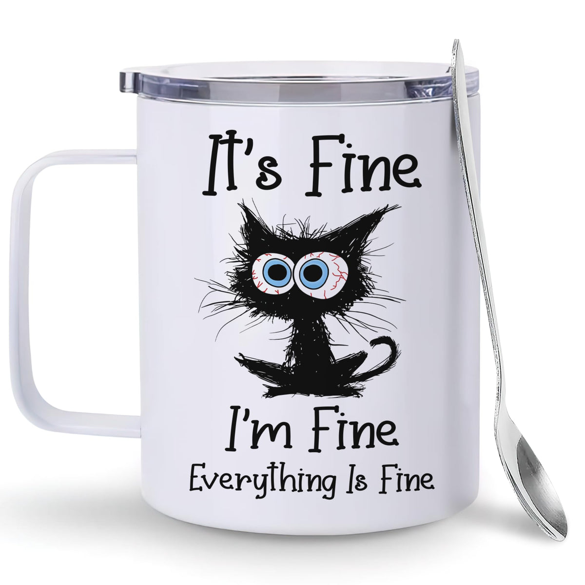 Hyturtle vaso térmico con gato divertido en frente, ideal para regalos y uso diario.