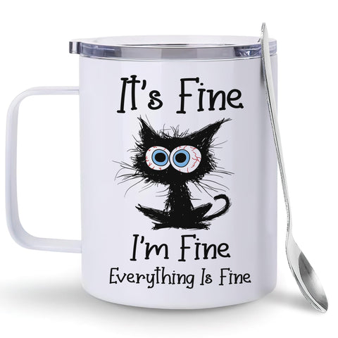 Hyturtle vaso térmico con gato divertido en frente, ideal para regalos y uso diario.