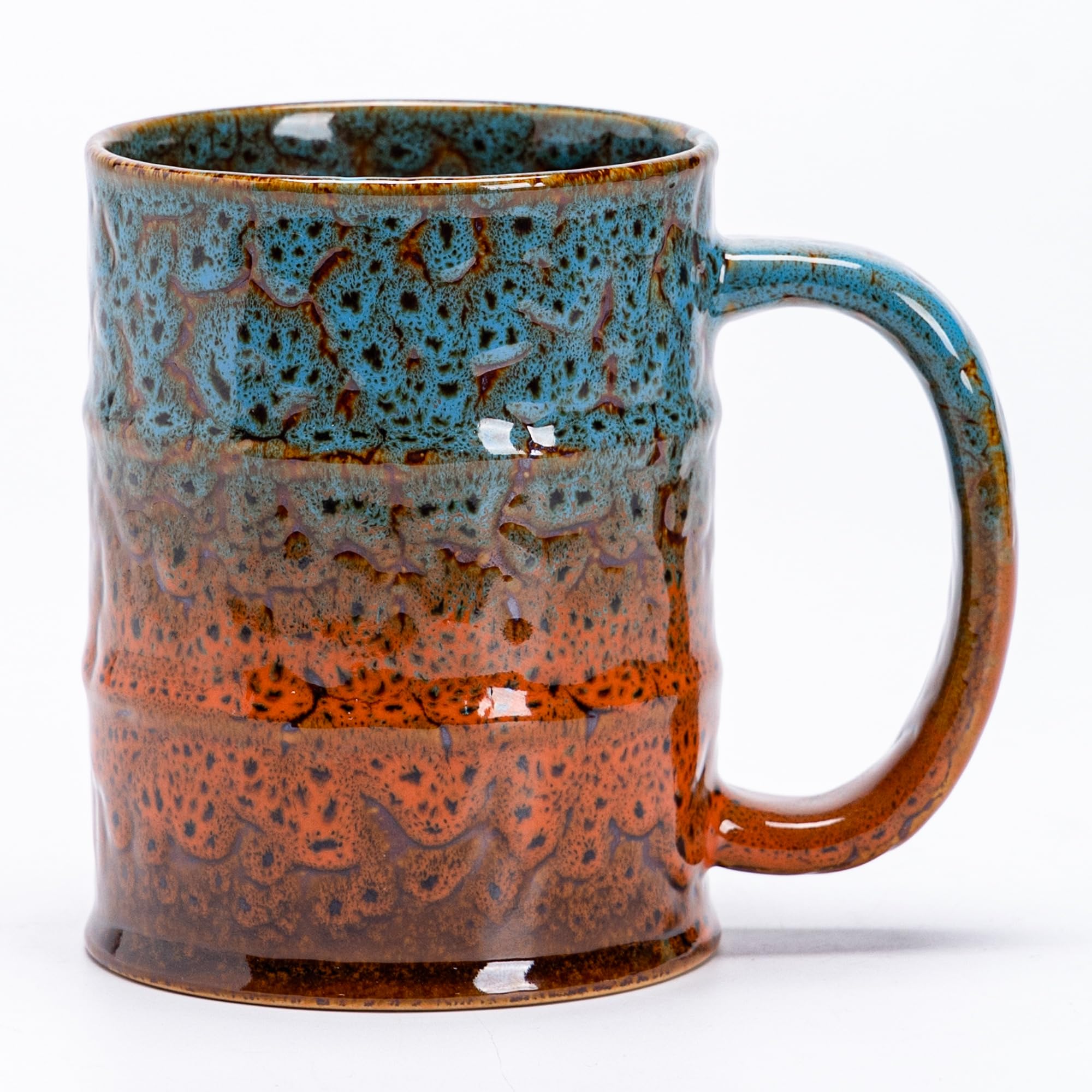 HYTYSKAR taza grande cerámica azul-naranja, perfecta para café matutino y bebidas calientes.