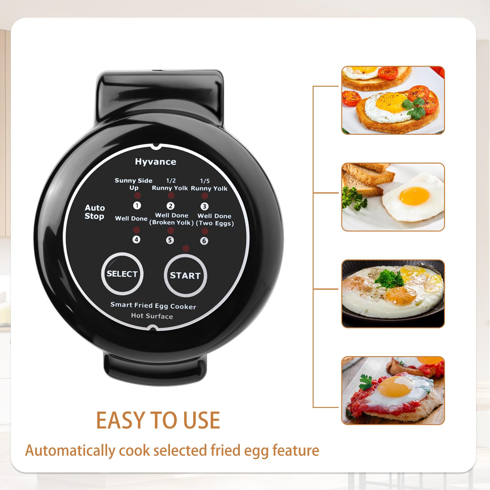 Hyvance cocinador de huevos con yema clara para cocción suave sin aceite.