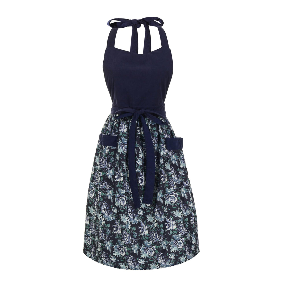 HYVOROS delantal floral con bolsillos, práctico para cocinar con estilo y organización.