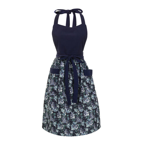HYVOROS delantal floral con bolsillos, práctico para cocinar con estilo y organización.