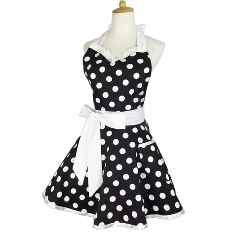 Delantal Hyzrz Estampado Lunares Negro con lunares blancos, práctico y elegante