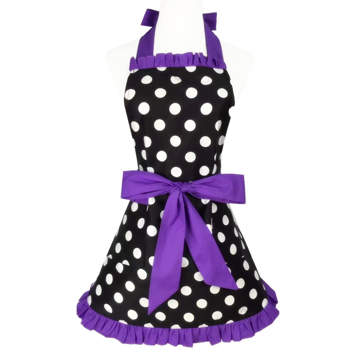 Hyzrz delantal retro negro con lunares, perfecto para cocinar con estilo en casa.