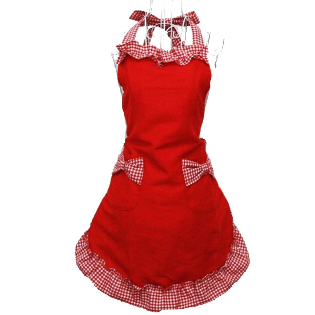 Hyzrz delantal rojo de algodón con bolsillos, práctico para cocinar.