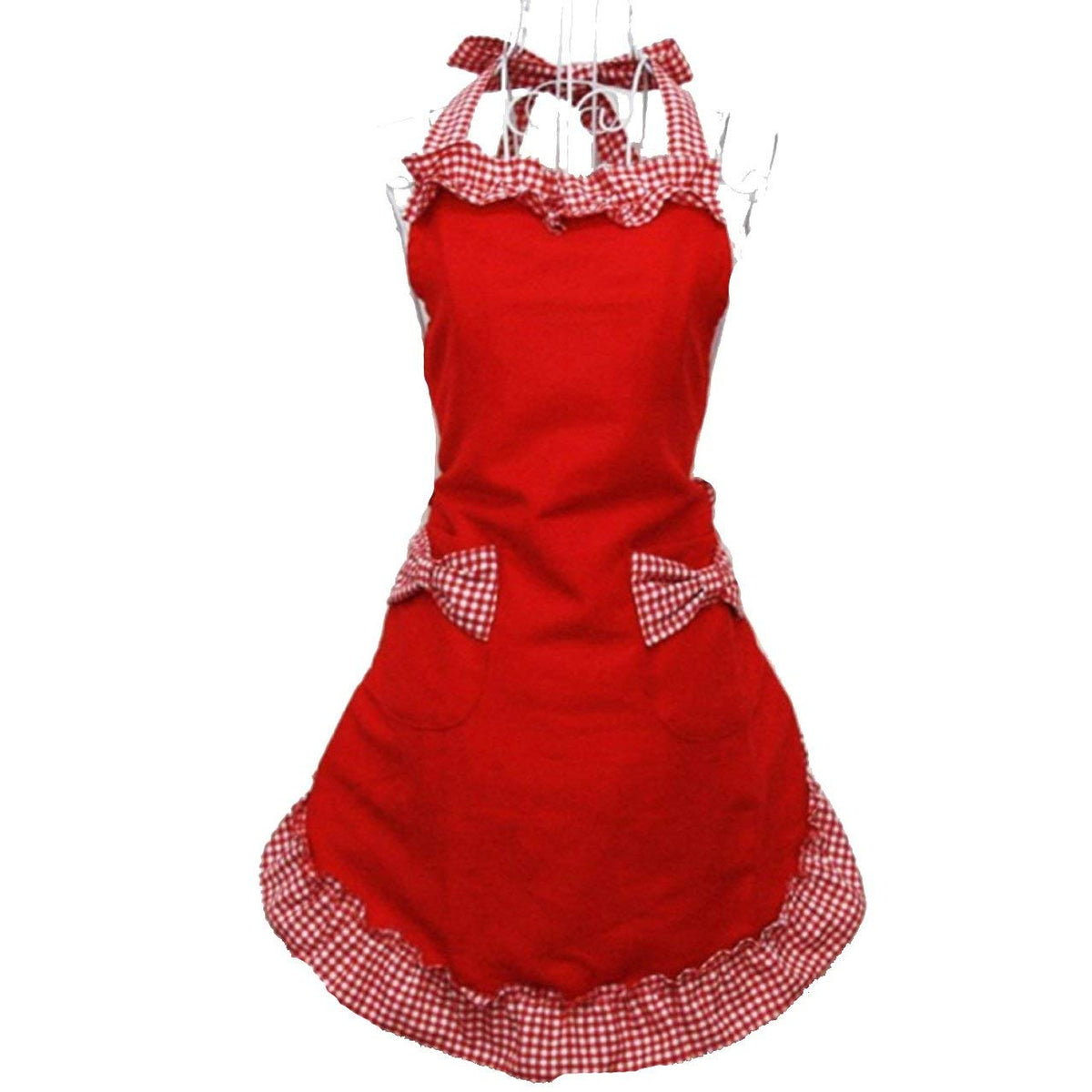 Hyzrz delantal rojo de algodón con bolsillos, práctico para cocinar.