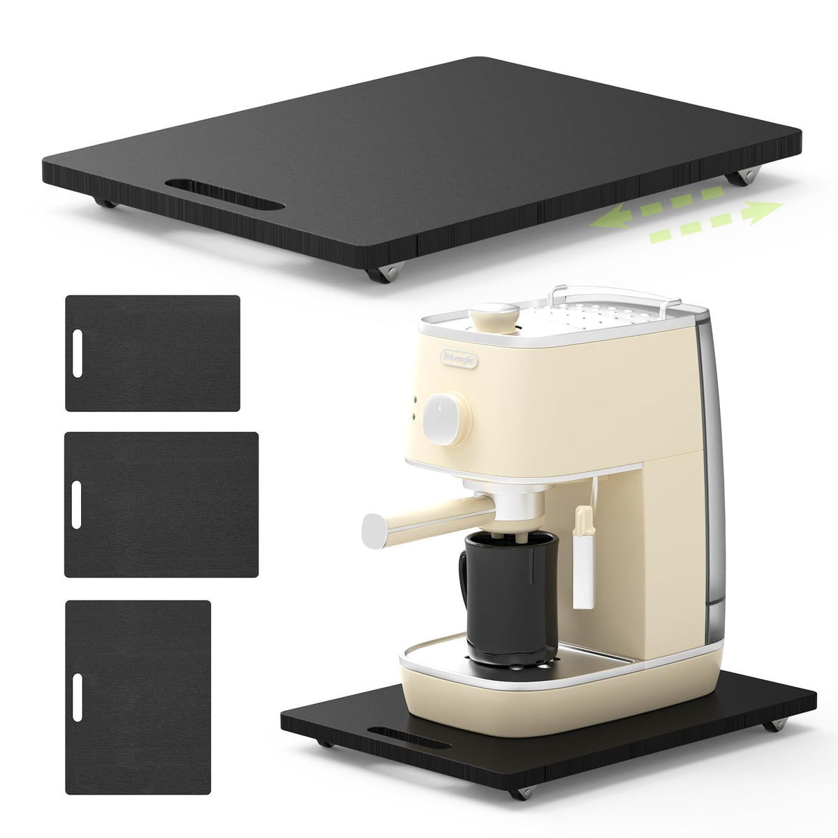 HzTinT Bandeja deslizante de bambú para cafetera con ruedas suaves y acceso rápido.