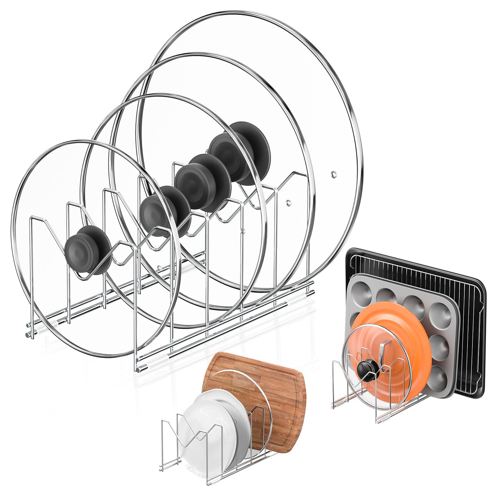 HzTinT tres-pack organizador de tapas para ollas, ahorro de espacio
