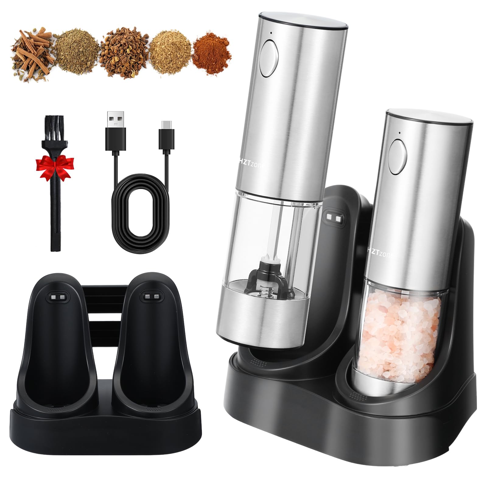 HZTzone sal y pimienta eléctrico con base de carga para cocina