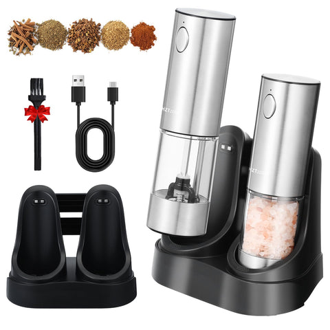 HZTzone sal y pimienta eléctrico con base de carga para cocina