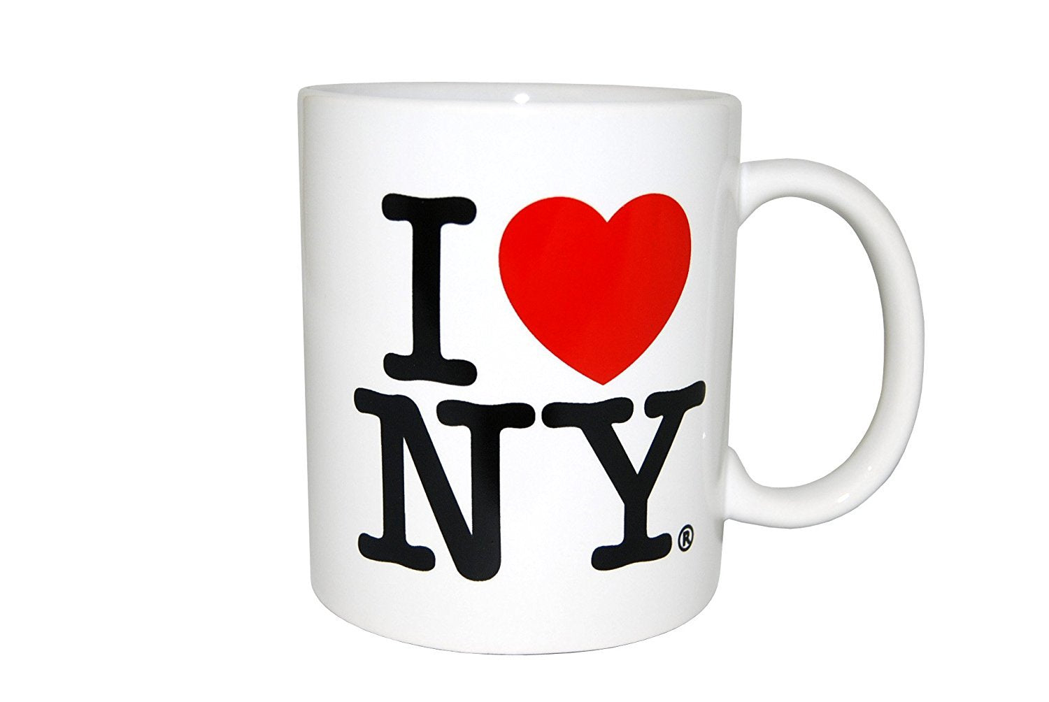 Taza I Love NY colorida con doble cara, ideal para café o té caliente.