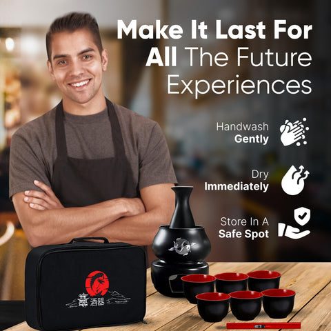 Funda de cuero sintético para guardar el set de sake de i2 Home con cuidado.