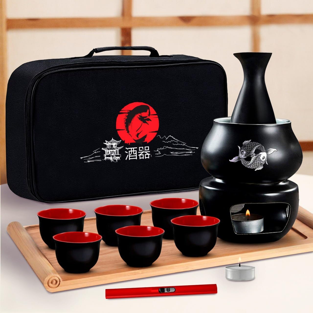 Conjunto i2 Home de sake japonés con calentador no eléctrico para ceremonias.