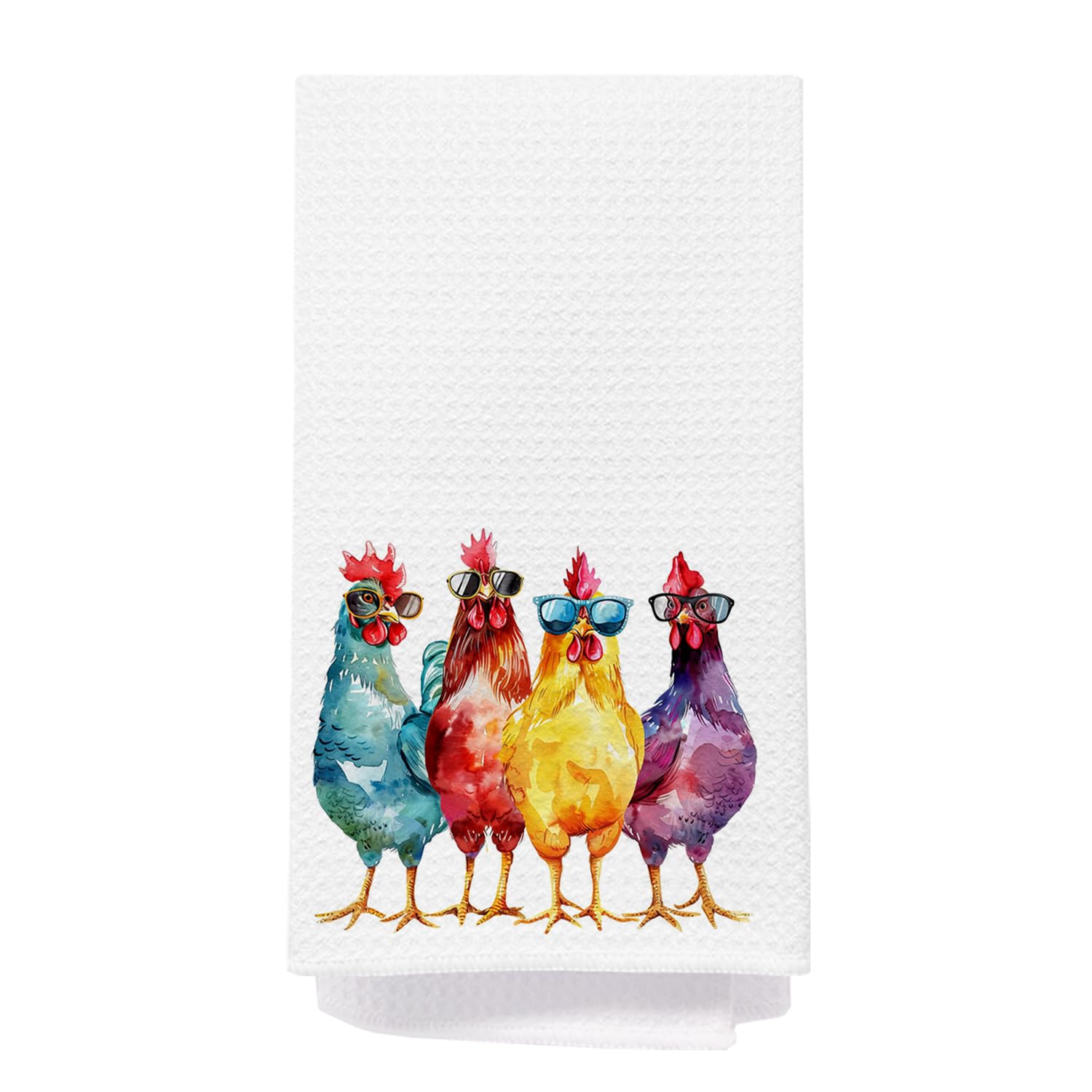 IAFQWDS toallas de cocina con pollos graciosos con gafas, ideal para secar manos.