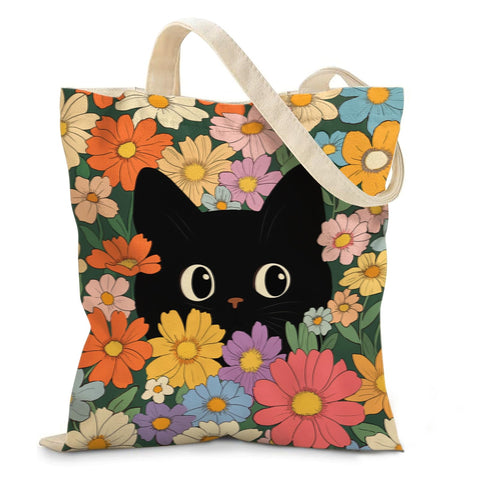 Ialtsidws bolsa gato negro flor vintage, ideal para compras con estilo.