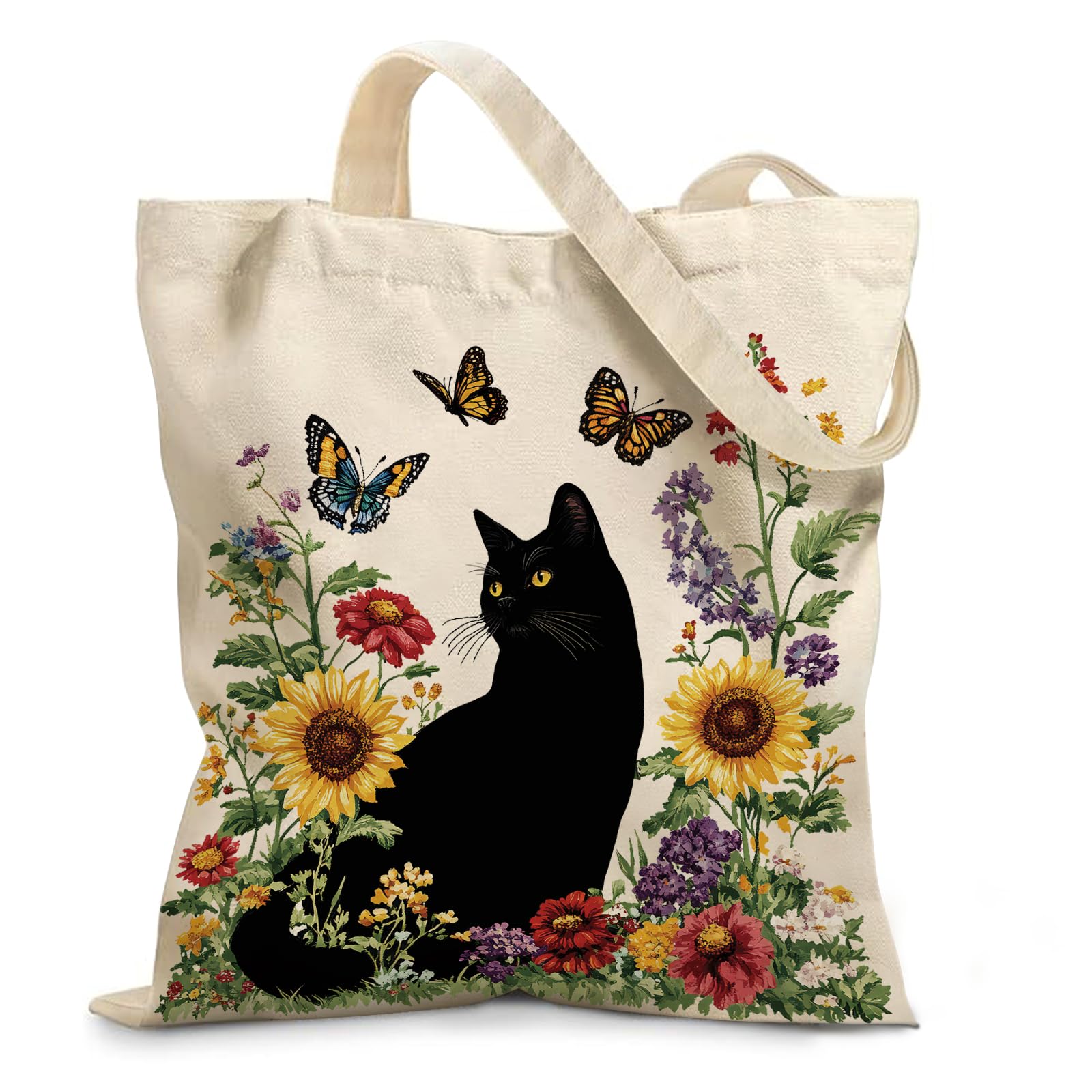 Ialtsidws bolsa tote gato negro con flor vintage, ideal para compras diarias con estilo.
