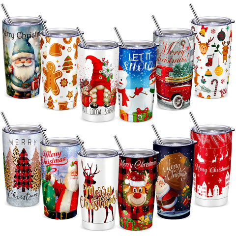iAOVUEBY tazas navidad 12 piezas con tapa y pajilla, ideales para regalar