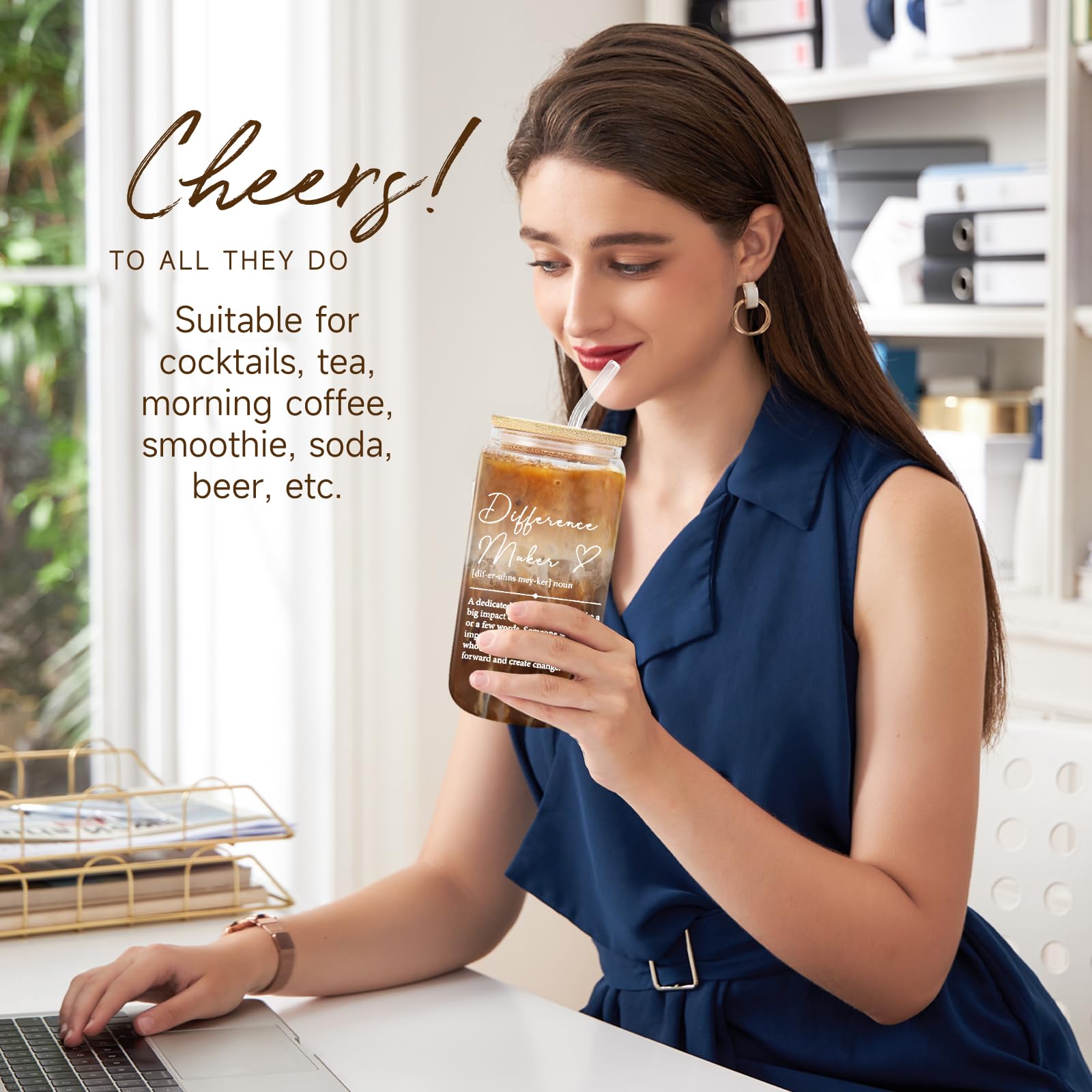 iAOVUEBY vaso-cristal-16oz-diferenciador, perfecto para bebidas frías o calientes