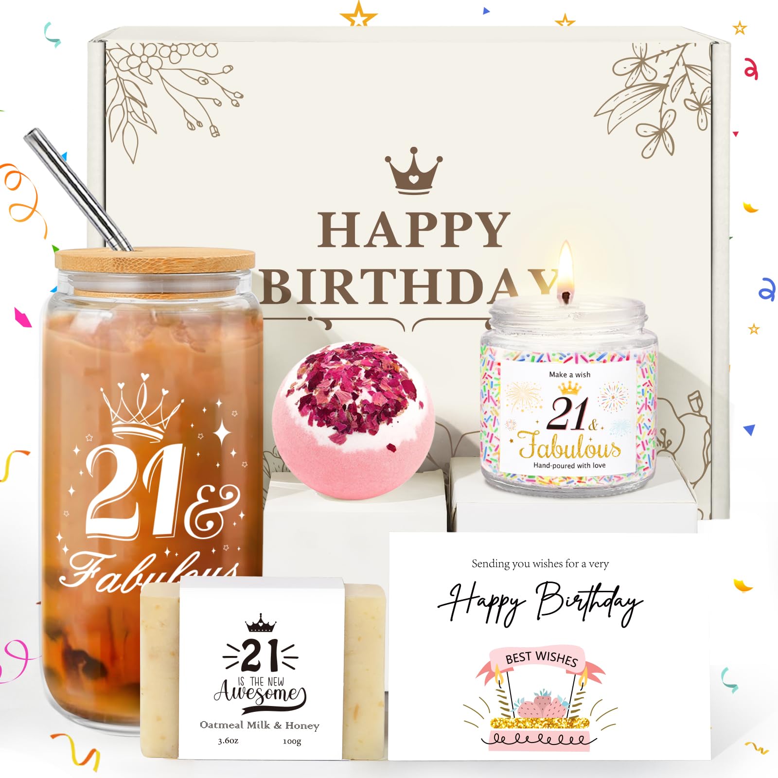 Vaso de vidrio 16oz con tapa y pajita de iAOVUEBY, ideal para beber con estilo.