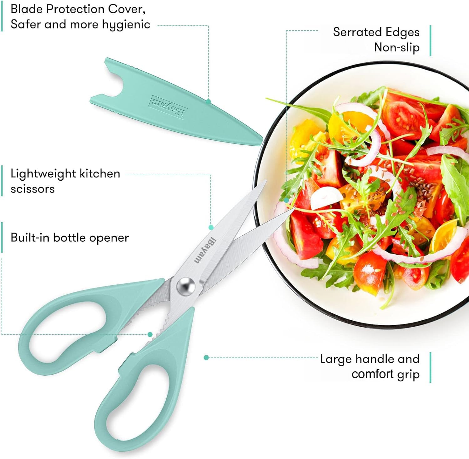 iBayam tijeras de acero inoxidable con hojas afiladas para carne y verduras.