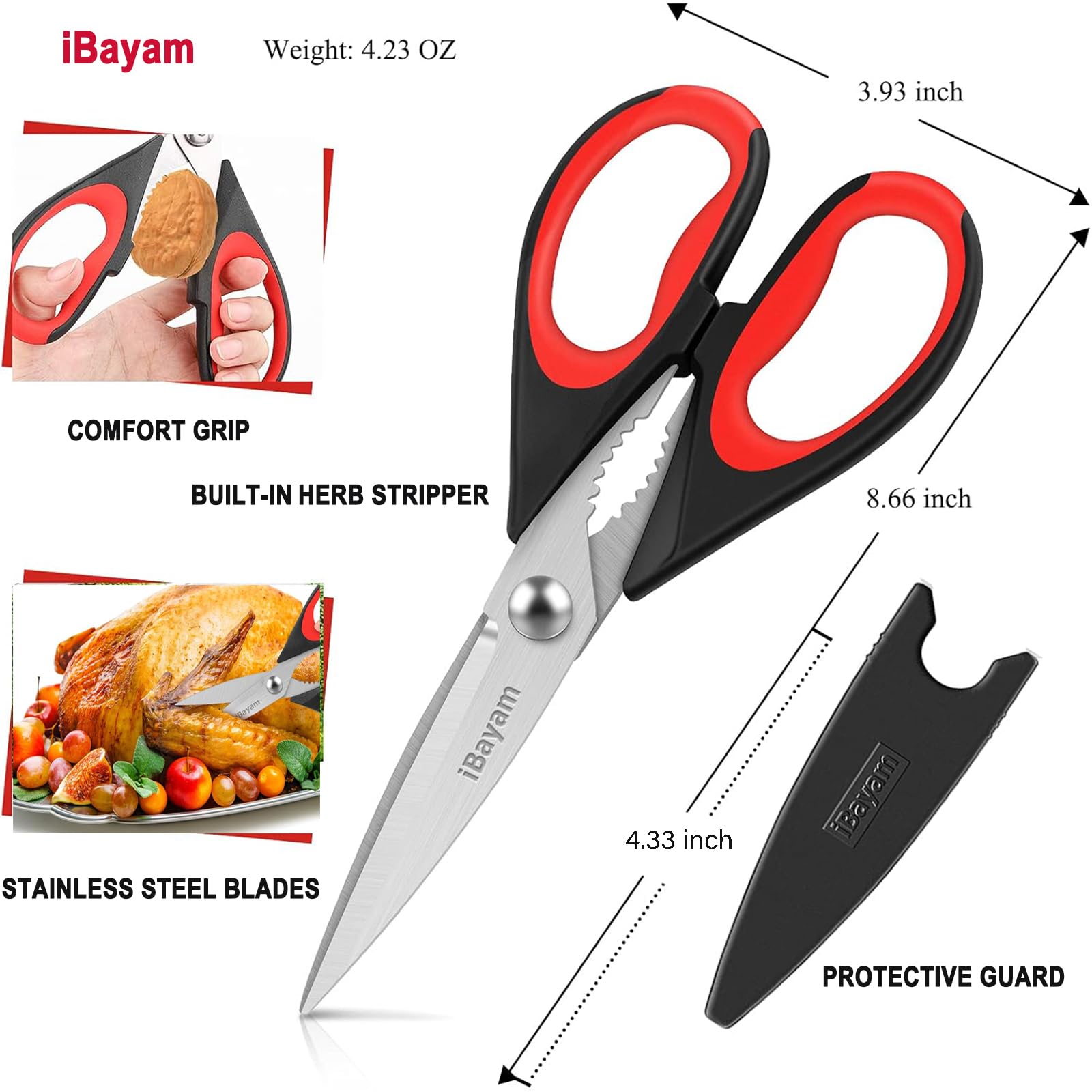 iBayam acero inoxidable ofrece cortes resistentes para carne, pescado y verduras.