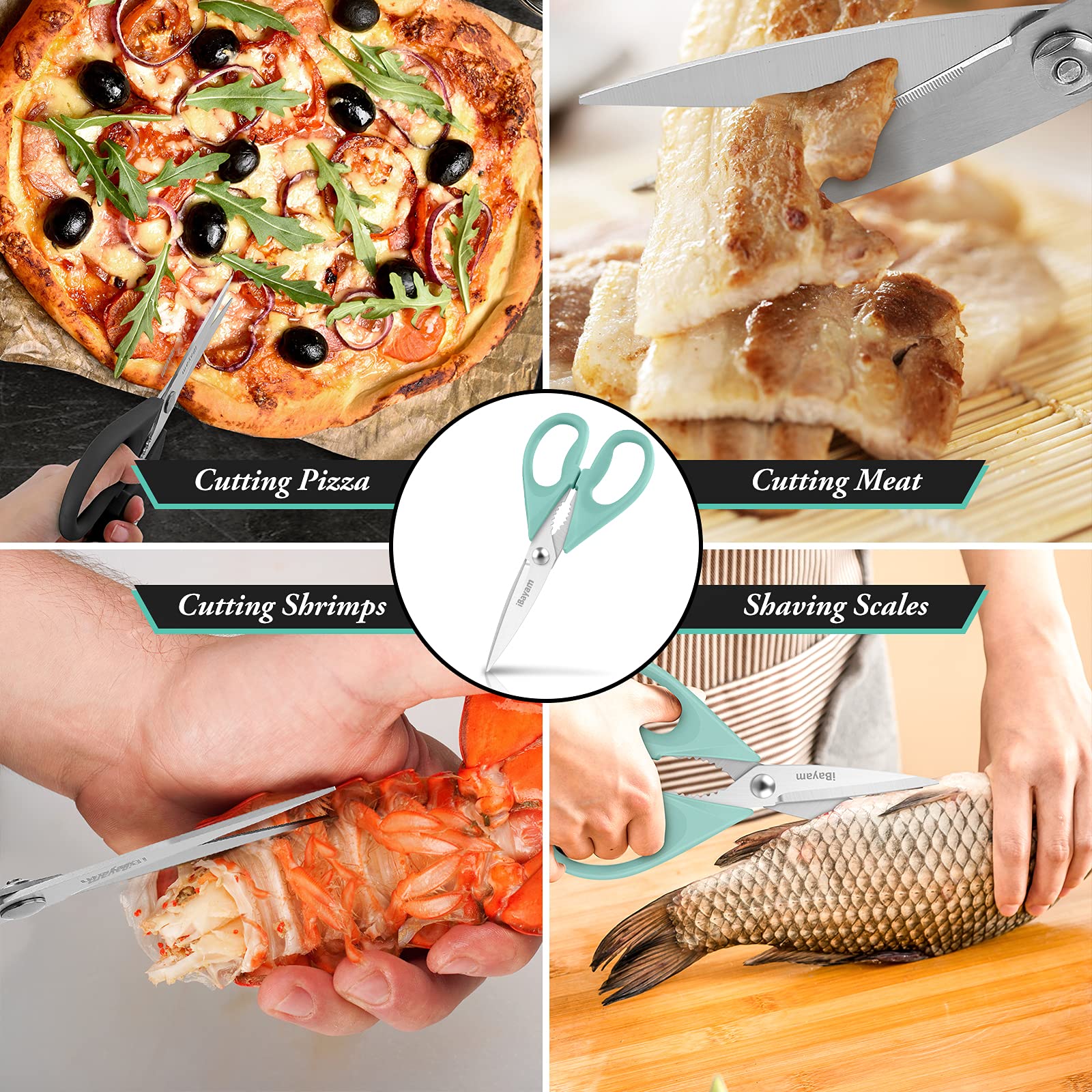 iBayam tijeras de cocina con funda y garantía incluida.
