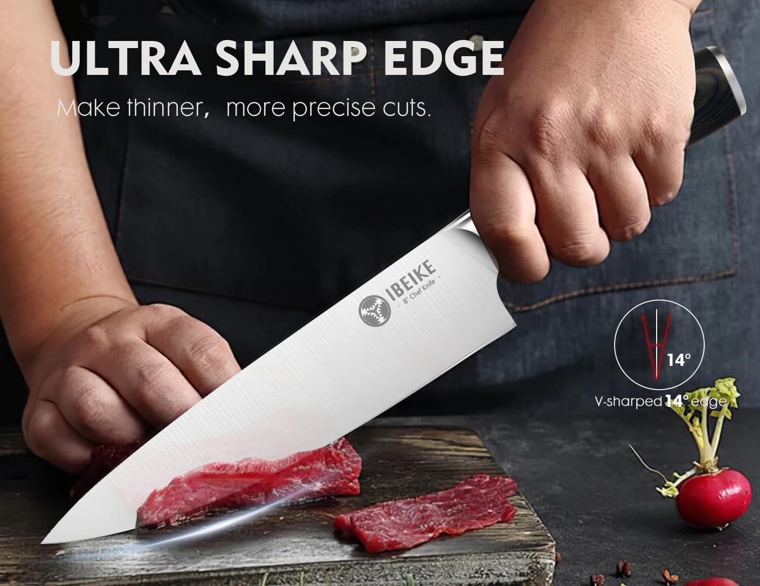 IBEIKE cuchillo para rebanar 8 pulgadas, cortes lisos y precisos.