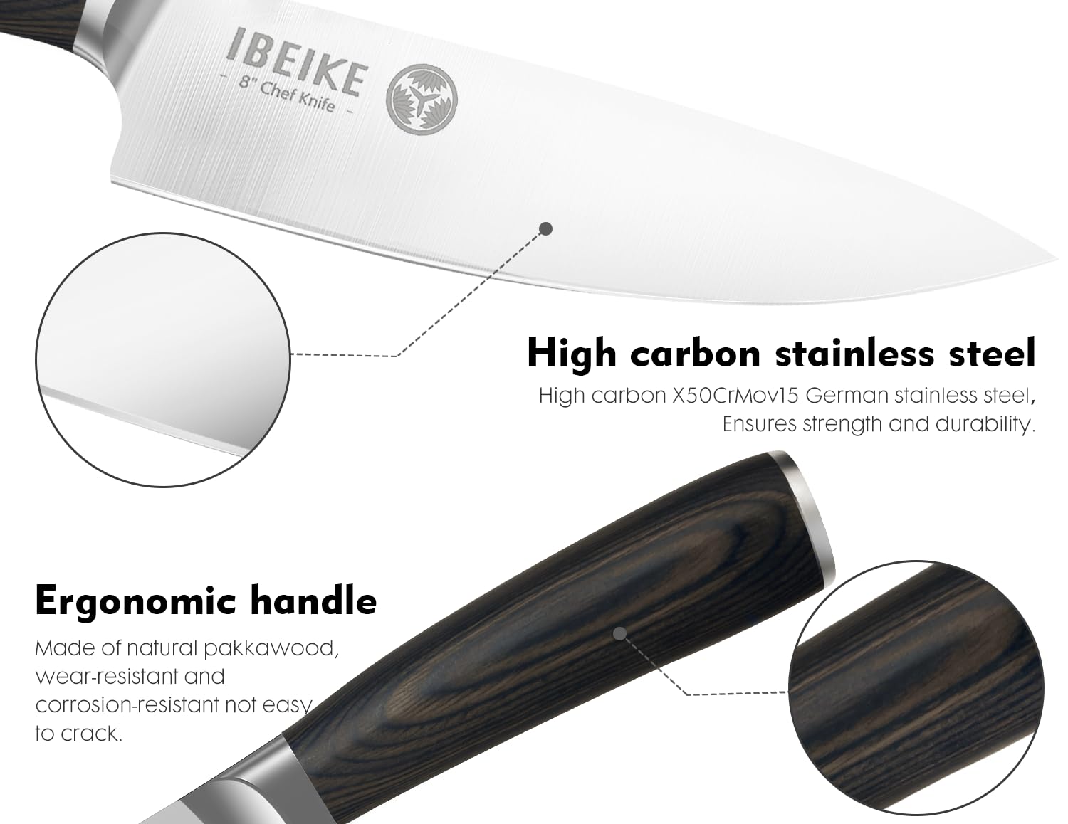 IBEIKE cuchillo santoku 7 pulgadas, versátil para verduras y carne.