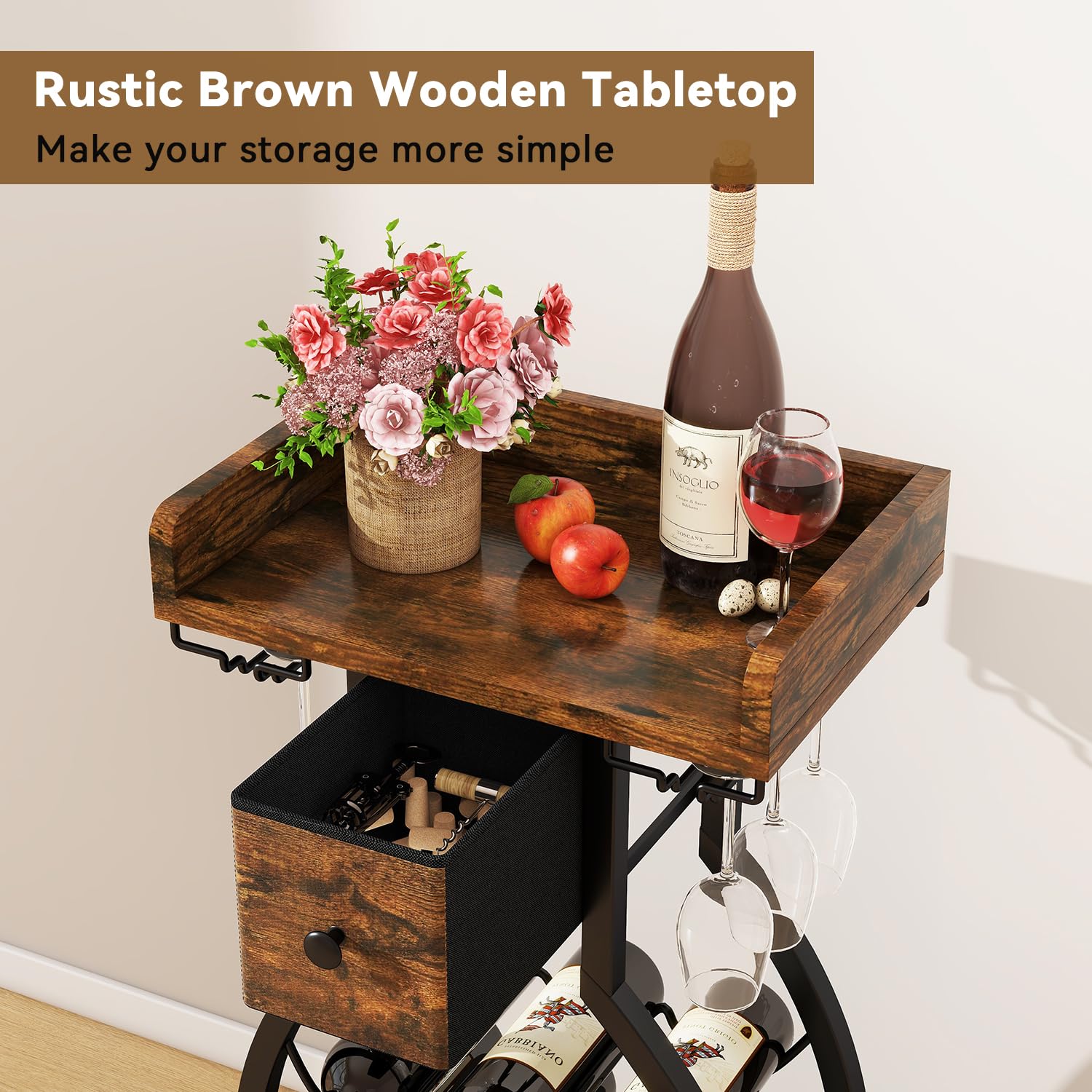 IBUYKE estante vino-superficie madera, superficie estable para accesorios.