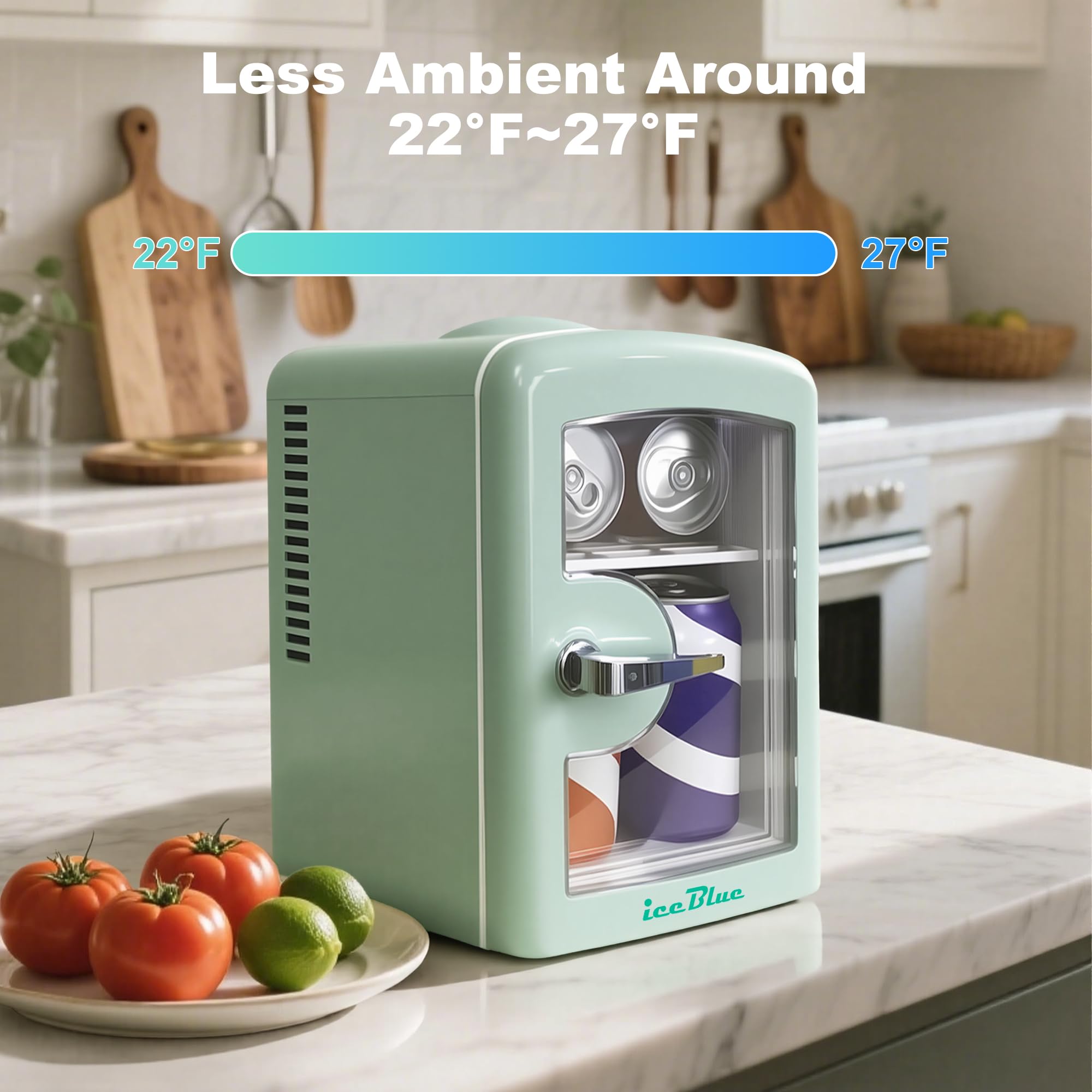 Iceblue mininevera 4l, capacidad para 6 latas y cosméticos.