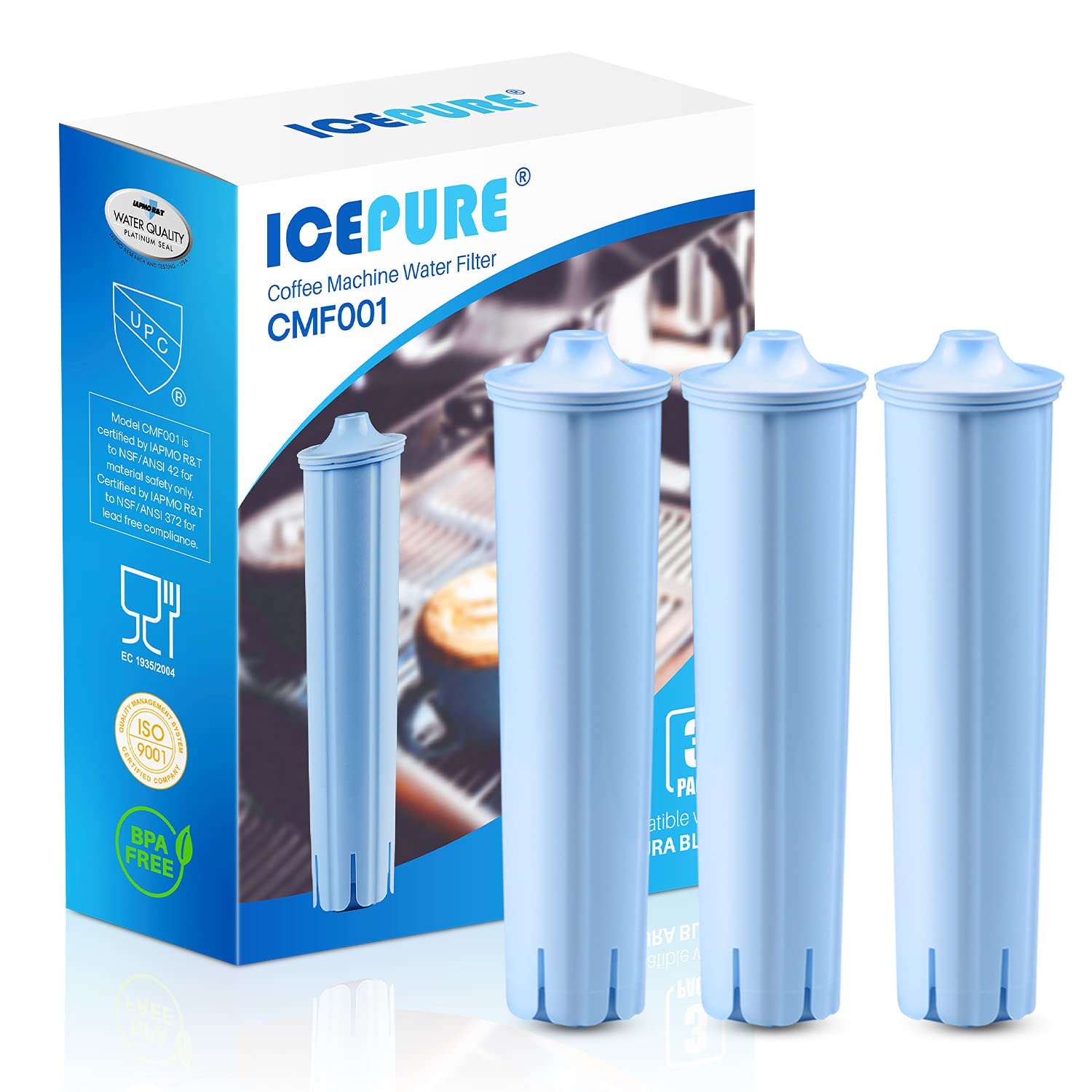 ICEPURE Jura Clearyl Blue: paquete triple para reemplazo rápido en máquinas Jura compatibles.