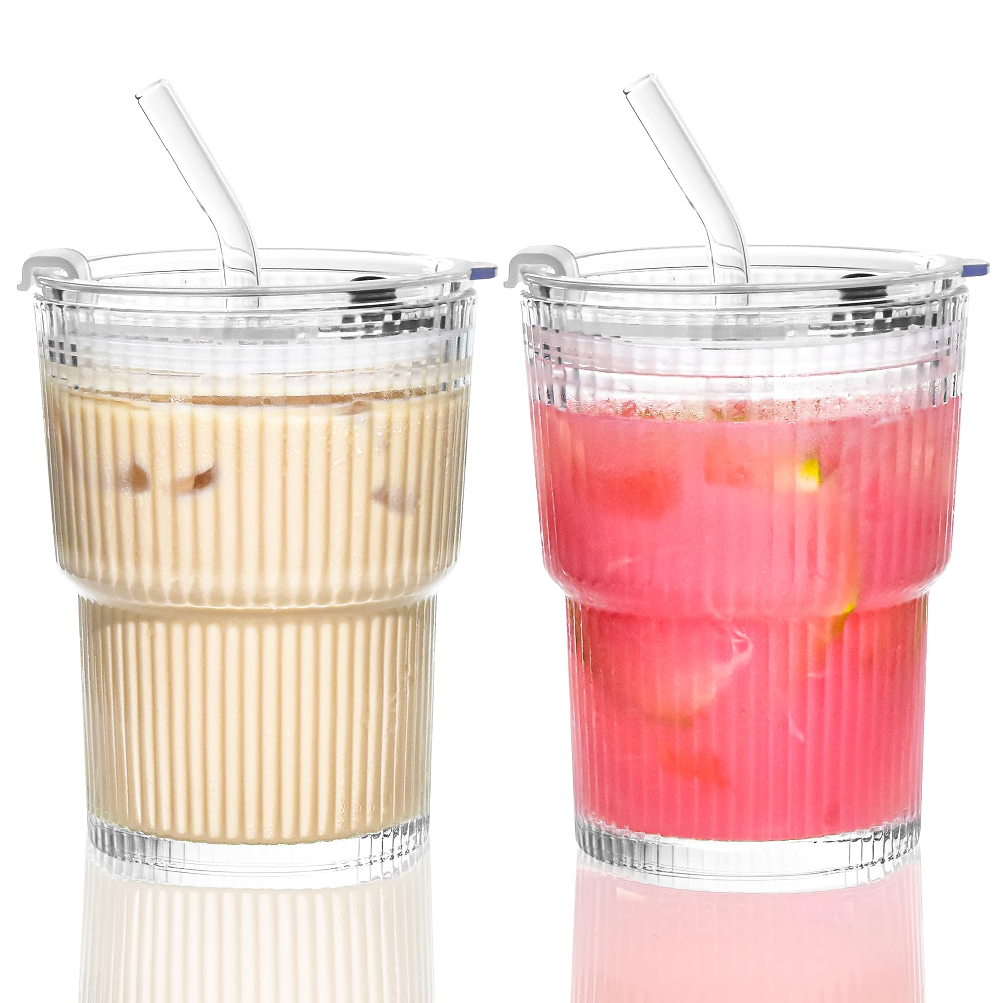 Vaso Icesip de vidrio 13 onzas con tapas, fácil de transportar