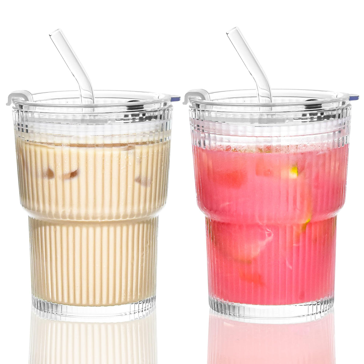 Vaso Icesip de vidrio 13 onzas con tapas, fácil de transportar
