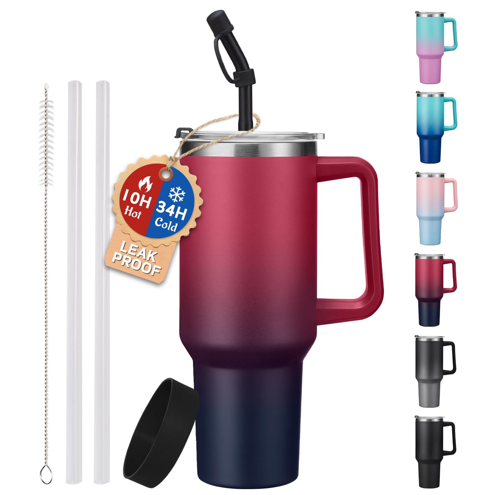 ICIOI Vaso térmico 40oz con asa, ideal para viajar y bebidas frías.
