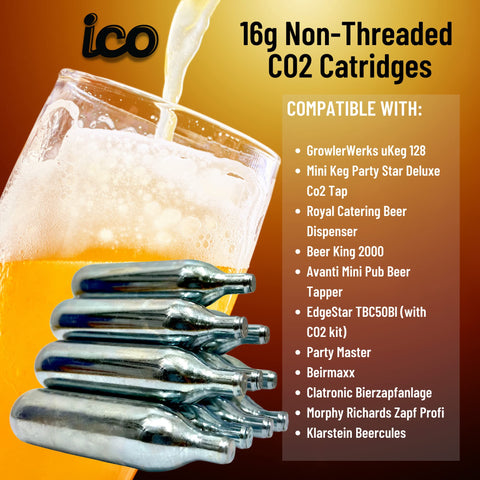 Pack de 10 cartuchos ICO CO2 16 g sin rosca, ideal para llevar