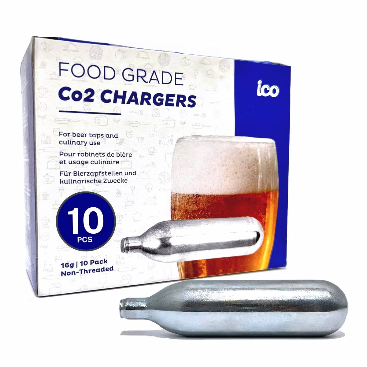 Cartucho ICO CO2 de 16 g sin rosca para kegs, fácil dispensación
