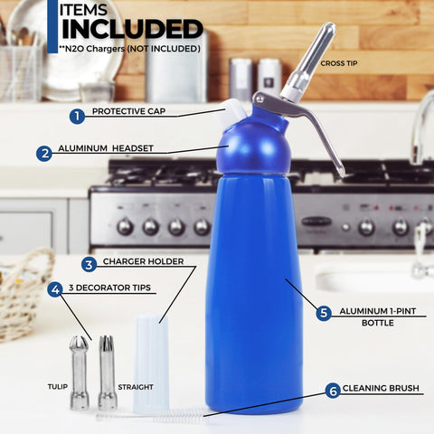 ICO Dispensador con boquillas de acero inoxidable para decoraciones precisas.