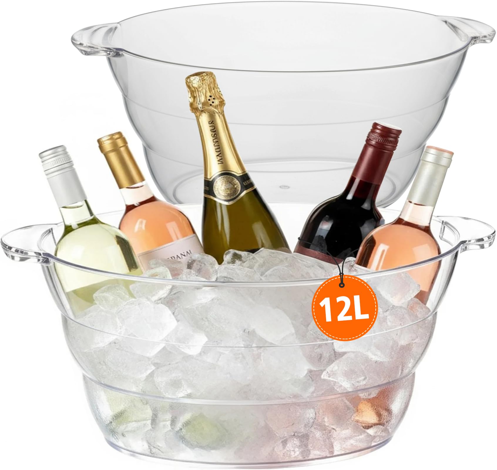 I CODE balde hielo 12L transparente, ideal para enfriar vinos y champán en fiestas
