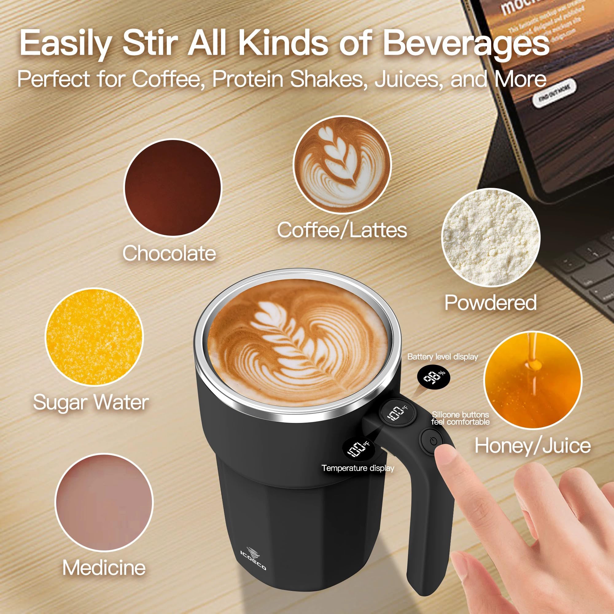  ICOECO Taza motor eficiente, control con botón para mezclar.