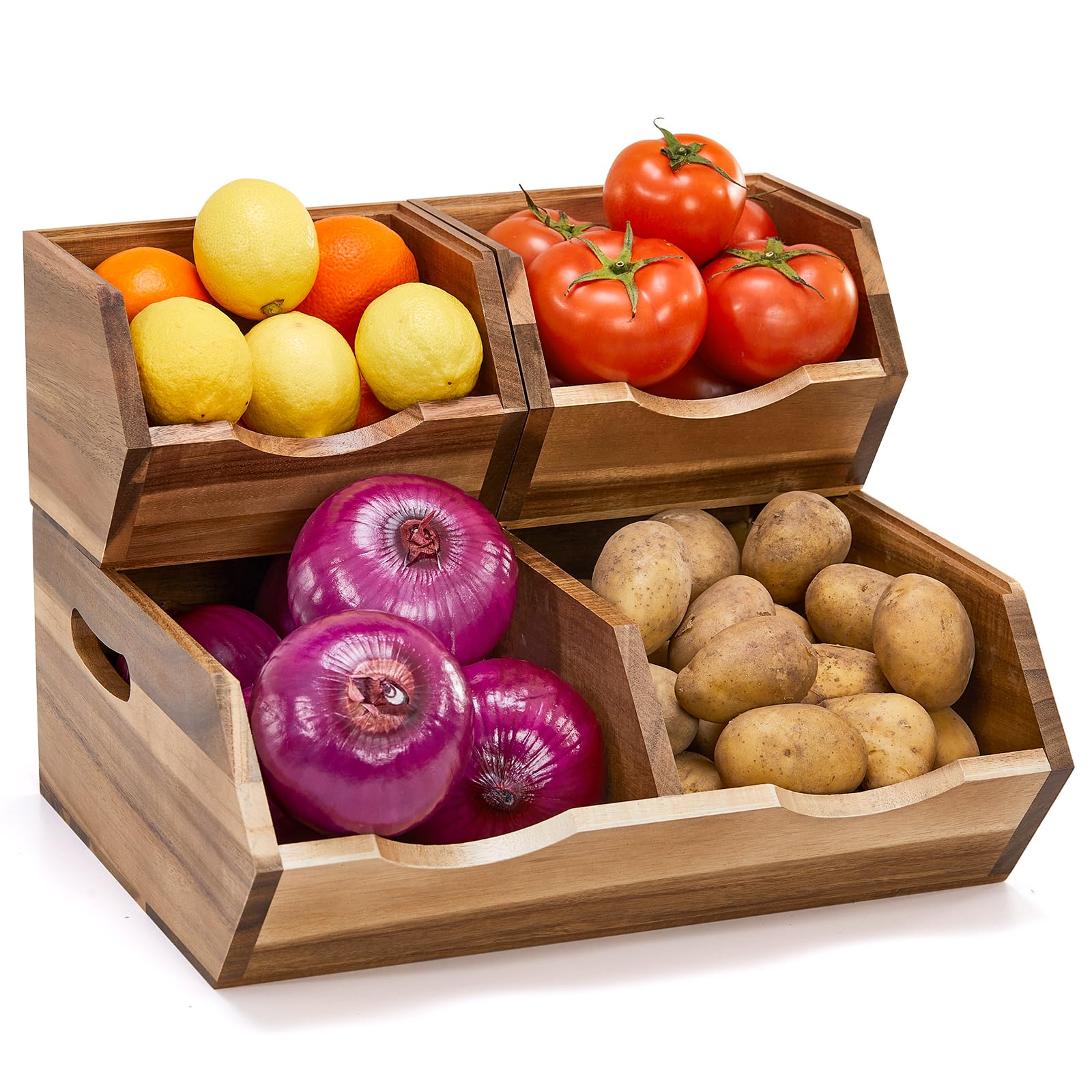 ICOHOT contenedor almacen acacia grande, ideal para papas y cebollas con acceso fácil.