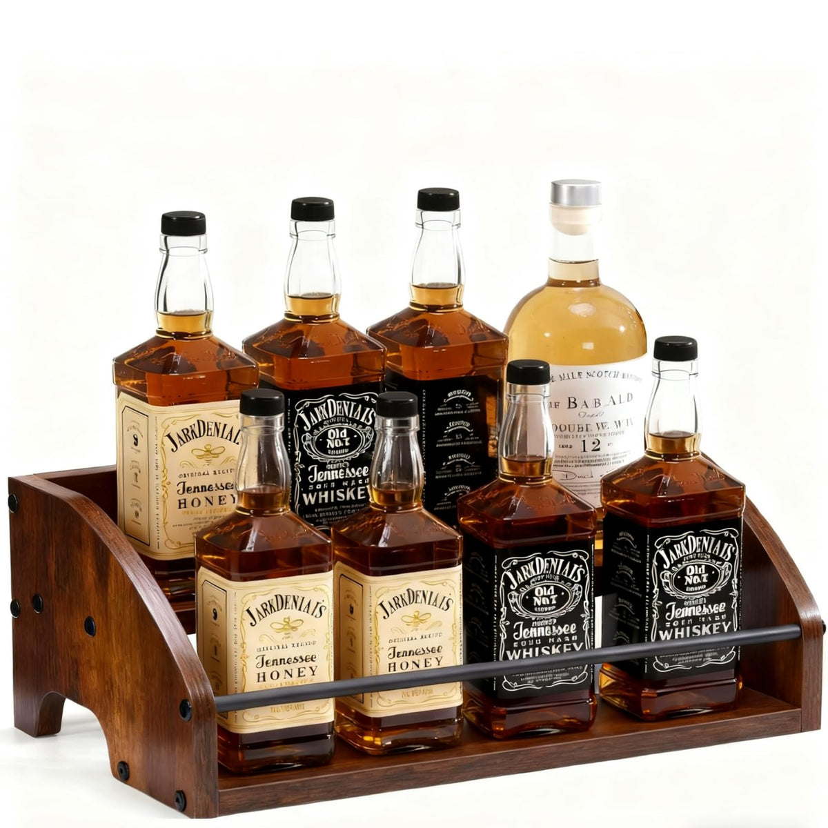 ICOHOT estante de licor de dos niveles, exhibe botellas con visibilidad optimizada.