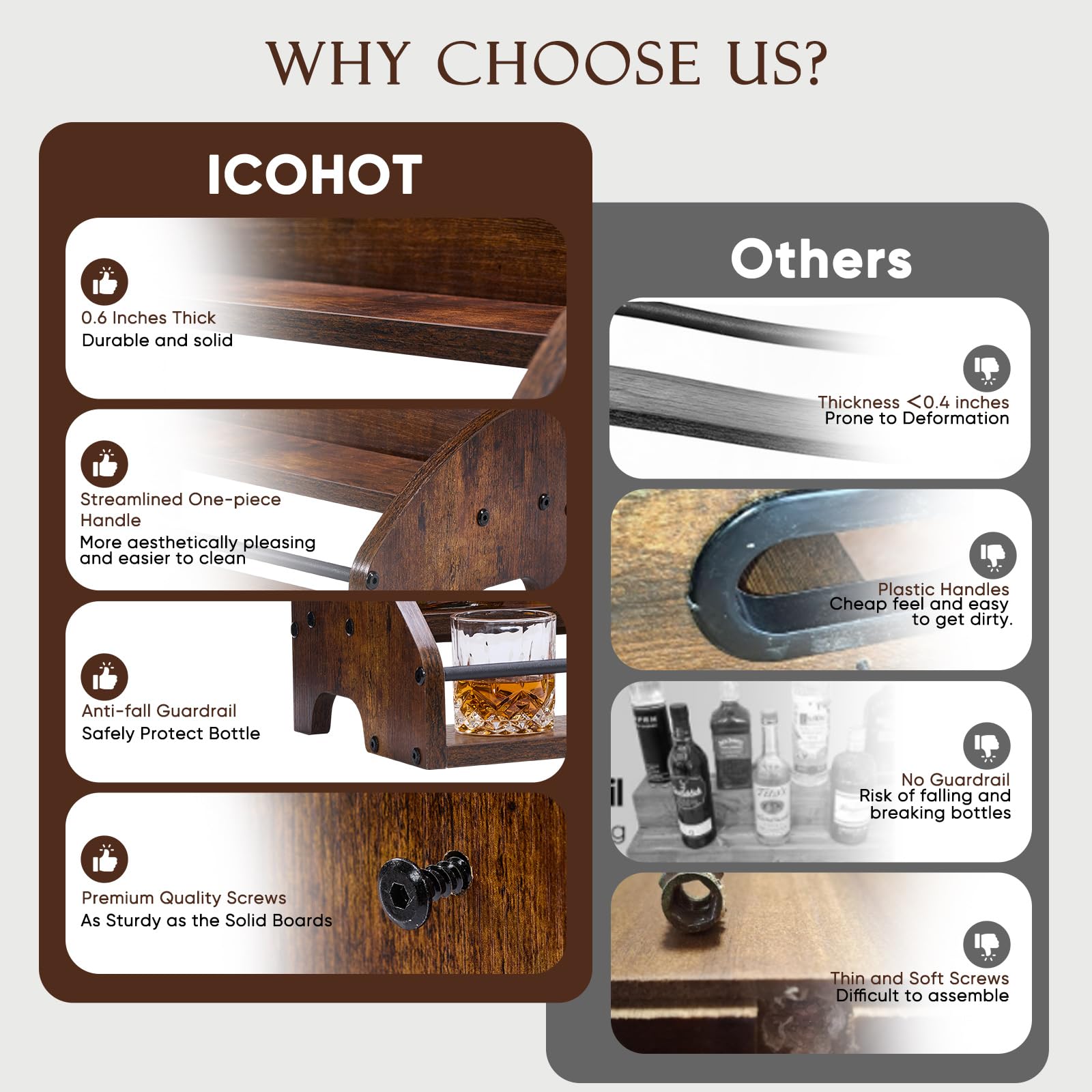 ICOHOT uso versátil para licores, jarabes y tazas en bar o cocina.