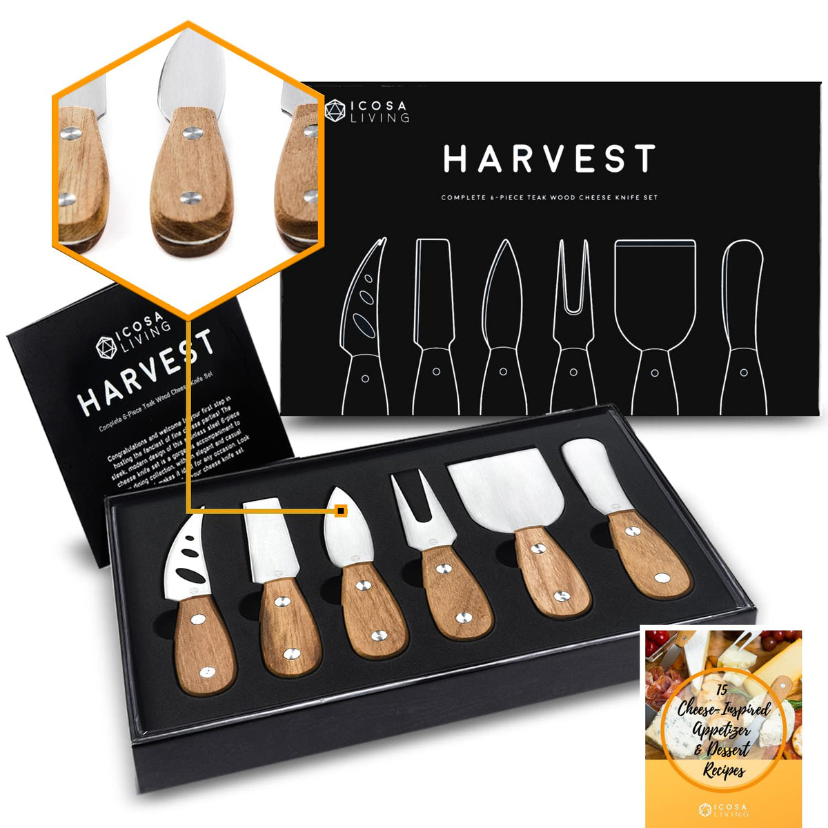 ICOSA Living Harvest: juego de 6 cuchillos de queso para tablas elegantes