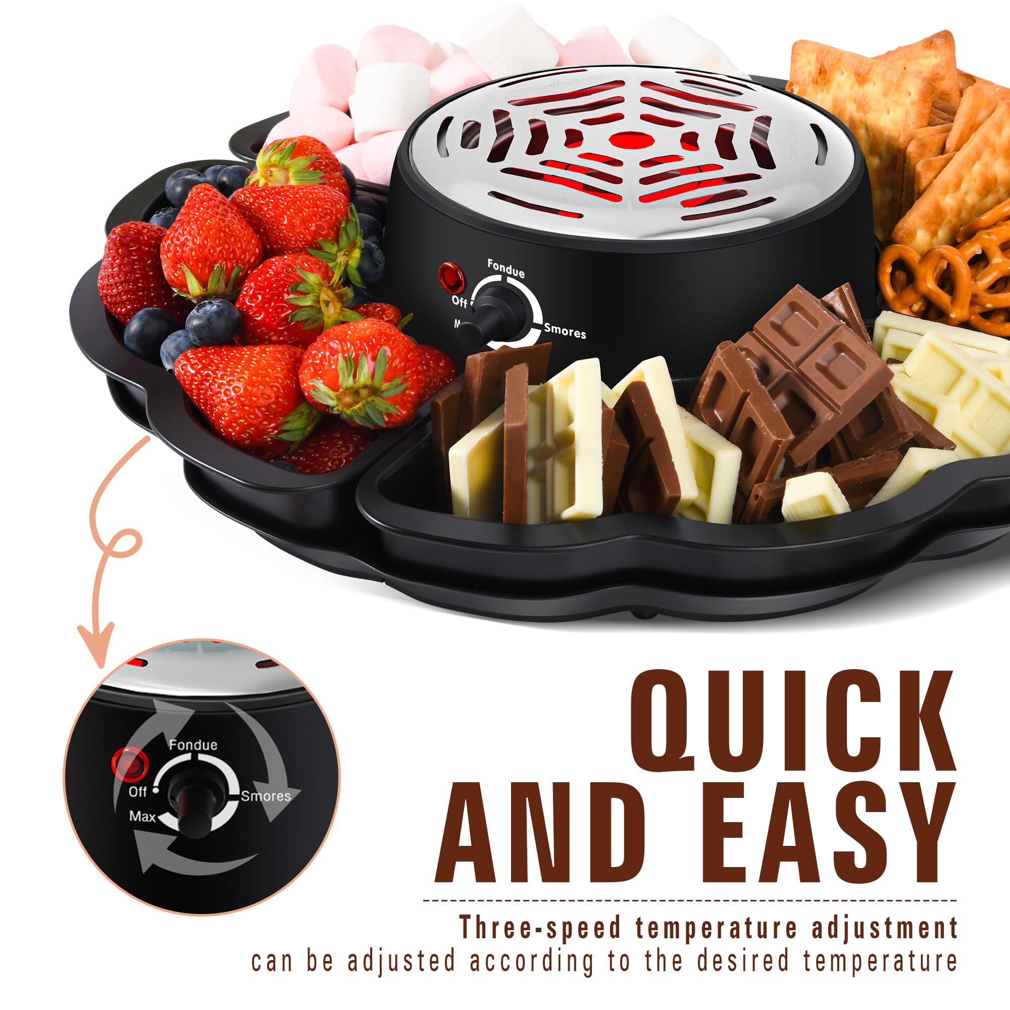 ICRINA control de temperatura con tres posiciones, calentamiento preciso para chocolate.