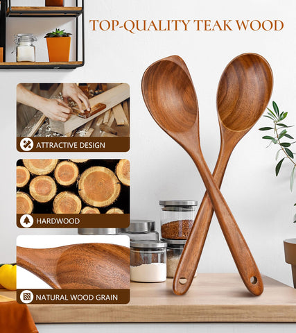 ICSTI: cuchara de teca con mango ergonómico para mayor control al cocinar.