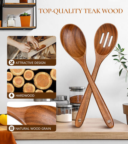 ICSTI cuchara escurridora teca, excelente para drenar líquidos y servir verduras.