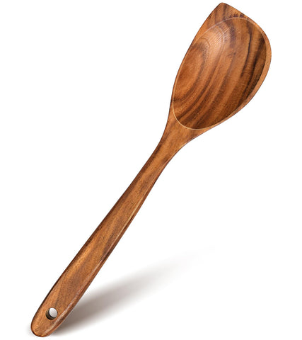 Cuchara ICSTI de teca con mango largo, ergonómica para revolver durante mucho tiempo