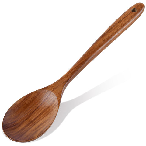 Cucharas ICSTI de teca premium para cocinar con agarre cómodo.