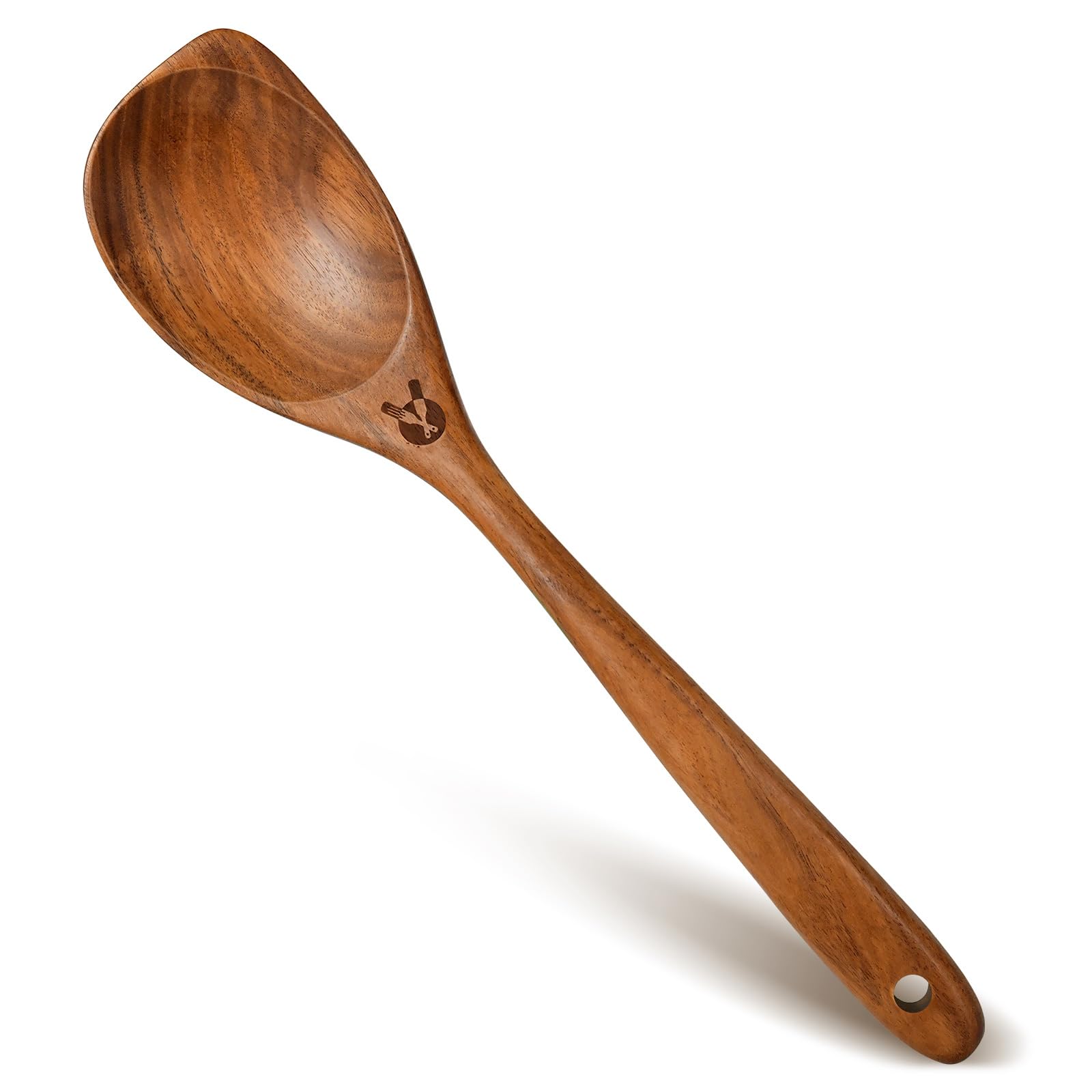 Cucharas ICSTI de teca con mango ergonómico para comodidad al batir y remover.