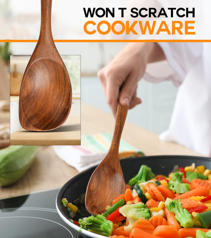 ICSTI cucharas de teca con resistencia al calor para cocinar sin preocupaciones.